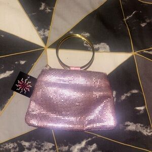 Glamorous Pink Sequin Wristlet with Gold Handle